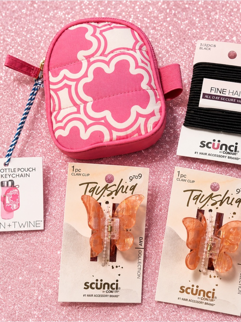 Set Butterfly Clips, hair ties & tumbler pouch NWT